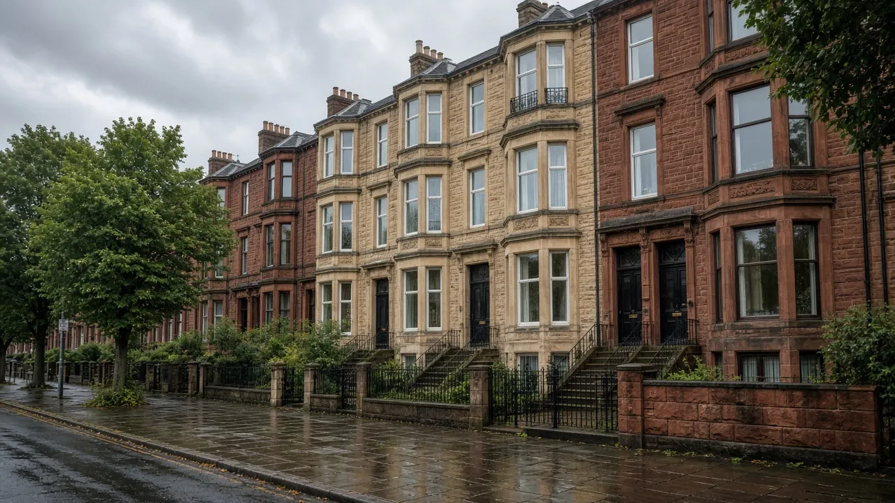 South-side sandstone terrace street in Glasgow, Scotland