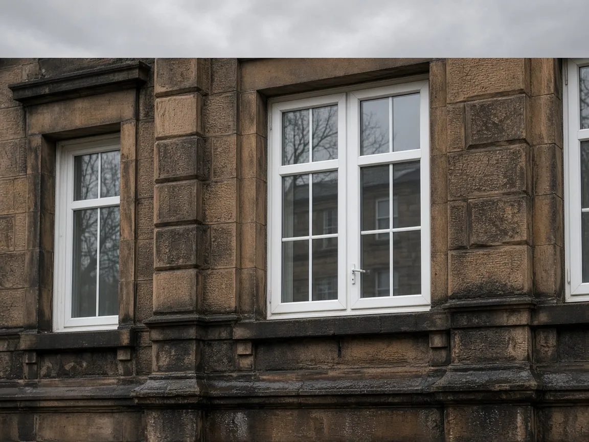 UPVC windows on a sandstone facade in Glasgow, Scotland